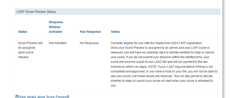 Screenshot of Score Preview Status